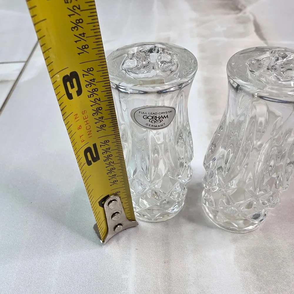 Gorham Full Lead Crystal Salt and Pepper Shakers Diamond Cut Germany 3‎ Inch S3